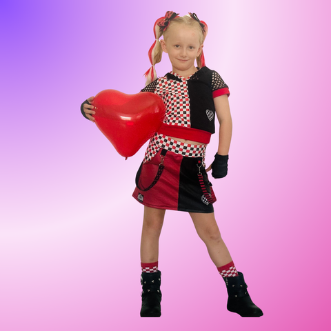 Valentine's Mini Skirt Pleather with straps and heart applique