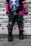 Punk Pleather Pants Pockets  Kids Unisex Boys Girls Black Hot Pink Turquoise