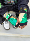 Leprechaun Fingerless Gloves in Metallic Gold and Green Kids Adults Sizes