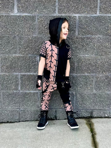 Kids Punk Bunny Hoodie Shirt in chocolate or teal for boys and girls