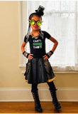 Metallic Gold Girls Twirly Skirt Pleather with Punk straps