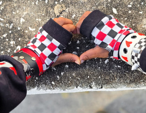 Valentine's Checkerboard Gloves in red,black and white